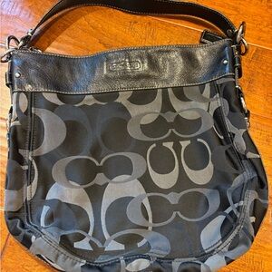 Coach Black and Gray Signature Jacquard Shoulder Bag